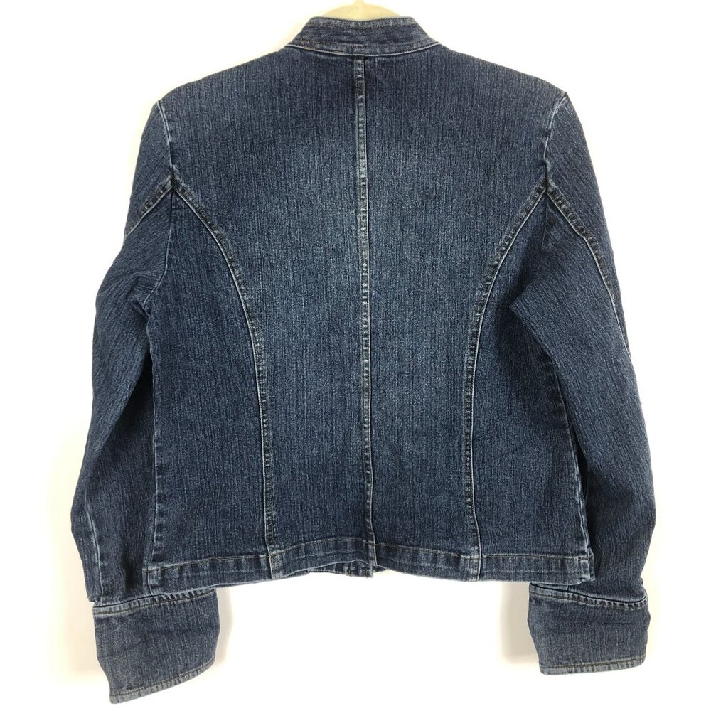 Mossimo Denim Cropped Jacket Sz Medium Mandarin Collar Button-Up Stretch Cotton - Picture 7 of 8